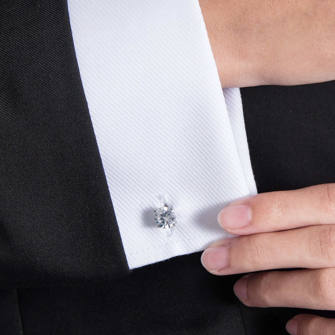 Elegant White Crystal Cufflinks Glimmering Diamond Color Cuff Links Set for Wedding Party