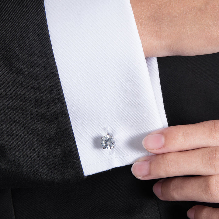 Elegant White Crystal Cufflinks Glimmering Diamond Color Cuff Links Set for Wedding Party