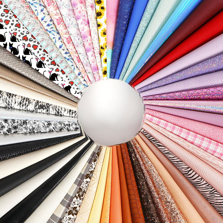 30 Pieces Random Colors Faux Leather Sheets 8X 6Inch Multiple Styles Mixed Glitter Grain Texture Embossed Pattern Printed Colored Leather for Earrings Making Hair Bow and Crafts DIY