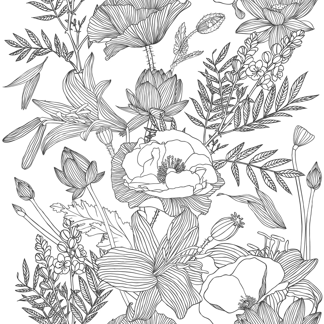 Black White Elegant Modern Lotus Lily Leaf Peel and Stick Wallpaper Self-Adhesive Prepasted Wallpaper Wall Mural Wall Decor (17.7“x118”, Black/White)