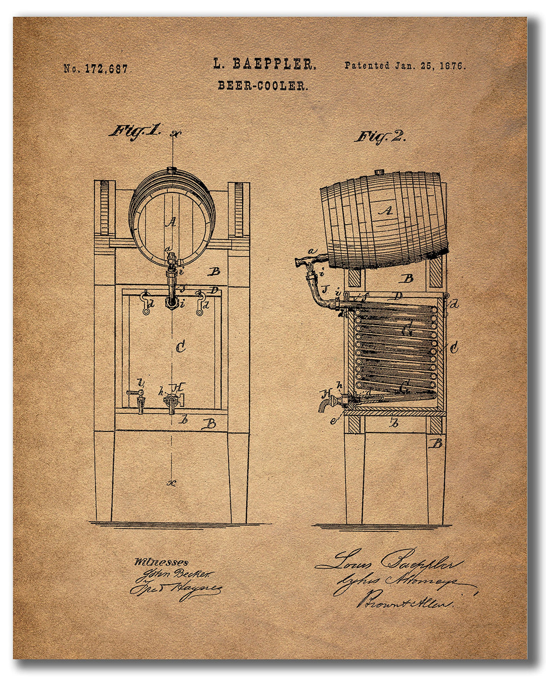 Beer Patent Wall Art Prints - Set of 6 (8 inches by 10 inches) Vintage Bar Photos