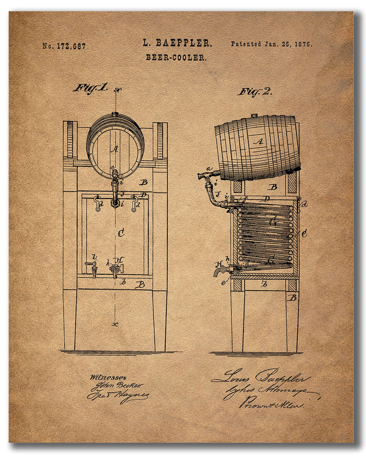 Beer Patent Wall Art Prints - Set of 6 (8 inches by 10 inches) Vintage Bar Photos
