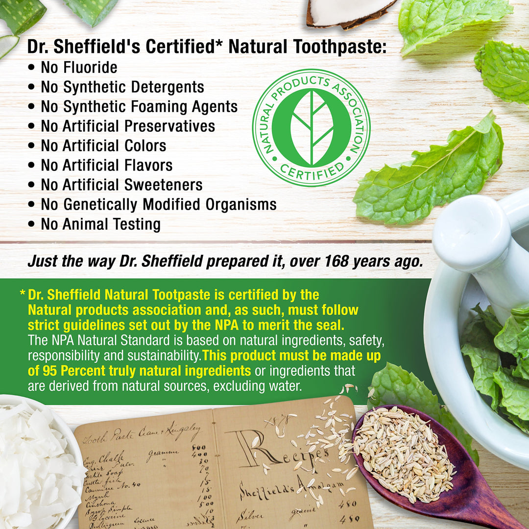 Dr. Sheffield’s Certified Natural Toothpaste (Sensitive) - Fluoride Free Toothpaste/SLS Free, Antiplaque &amp; Whitening (2 Pack)
