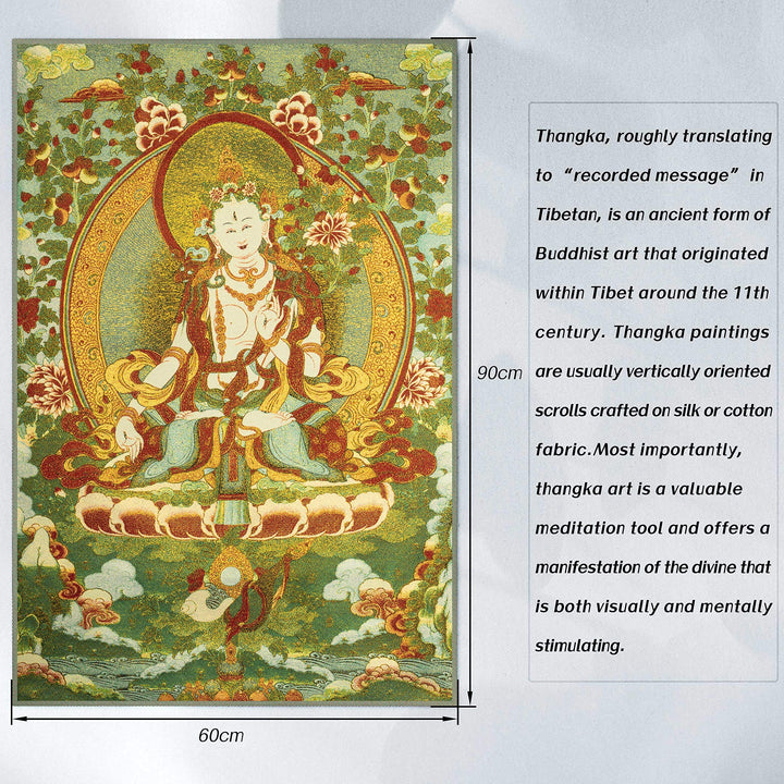 Silk Embroidery Tibetan White Tara Thangka Tapestry Wall Hanging Wall Art for Home Décor Meditation