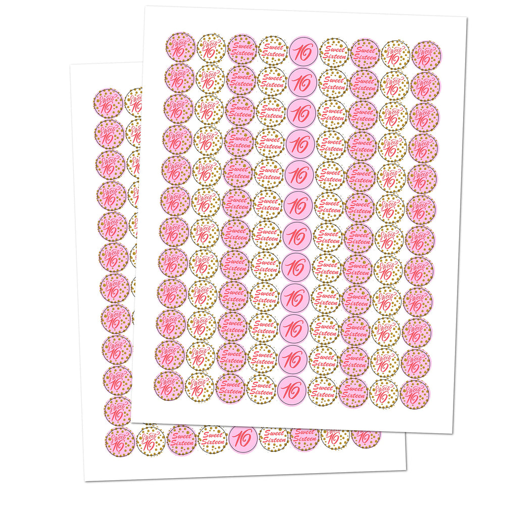 Pink 16th Birthday Kisses Stickers, (Set of 216), Sweet 16 Chocolate Drops Labels Stickers Party Favors Decor for Hershey's Kisses