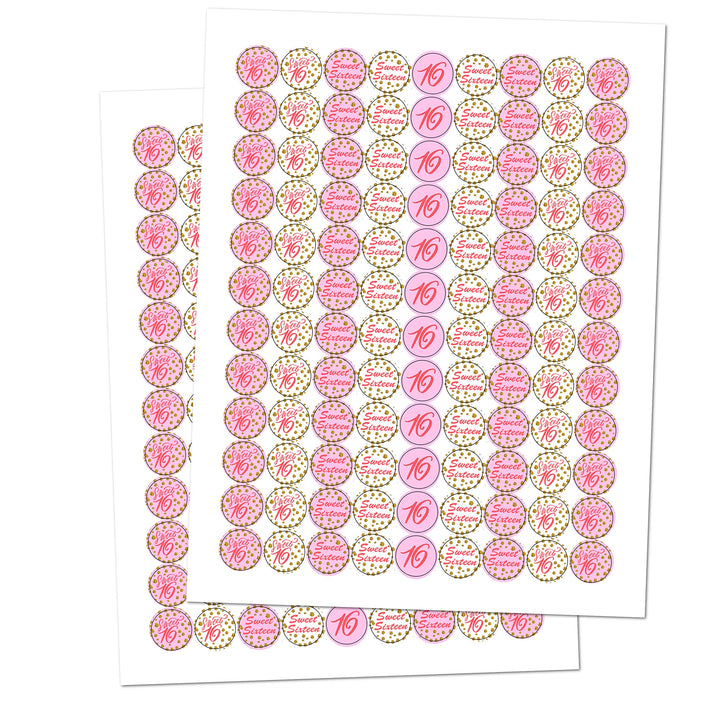 Pink 16th Birthday Kisses Stickers, (Set of 216), Sweet 16 Chocolate Drops Labels Stickers Party Favors Decor for Hershey&#39;s Kisses