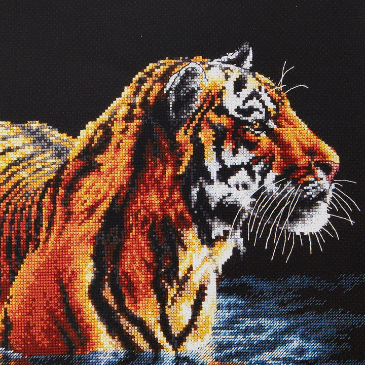 Dimensions 'Tiger Chilling Out' Counted Cross Stitch Kit, 18 Count Black Aida, 9 x 14