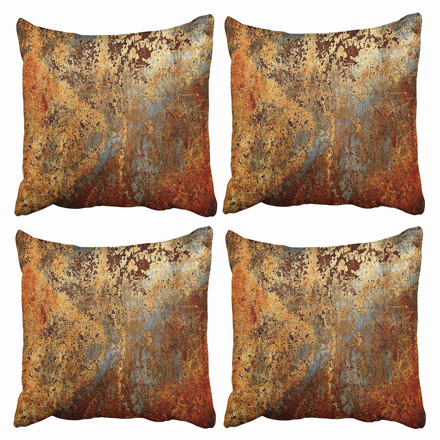 Set of 4 Throw Pillow Covers Brown Rust Colorful Metal Rusty Steel Iron Structure Wall Door Modern Abstract Decorative Square 18x18 Inches Pillowcases Home Decor Cases Cover