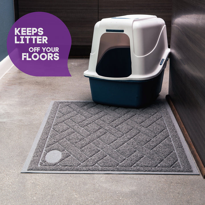 Cat Litter Mat, Patented Design with Litter Lock Mesh, Extra Large, Durable, Easy to Clean, Soft, Fits Under Litter Box, Litter Free Floors, Gray