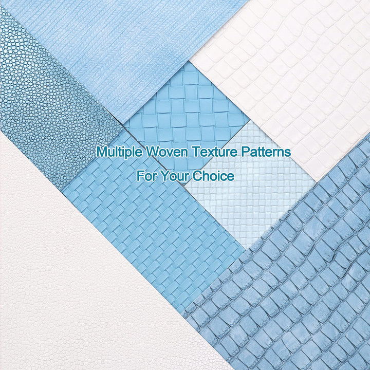 8Pcs/Set New Weave Embossed Textured Faux Leather Sheets Blue Series Mixed Woven Lattice Striped Vinyl Fabric A4 8 x 12 Inch for Making Bohemia Earrings Hair Bow Handbag and DIY Crafts