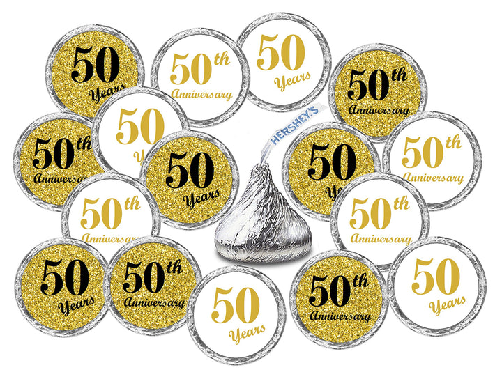 50th Anniversary Kisses Stickers, (Set of 216) Chocolate Drops Labels Stickers for 50th Wedding Anniversary, Hershey&#39;s Kisses Party Favors Decor