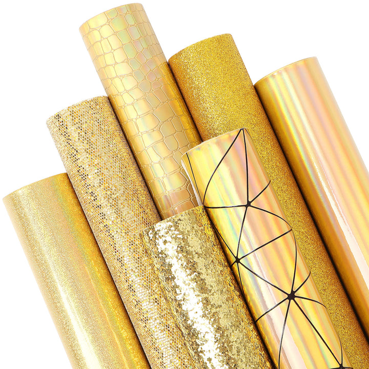 ZAIONE Gold Faux Leather Sheets: 7Pcs 8x12Inch Glitter 