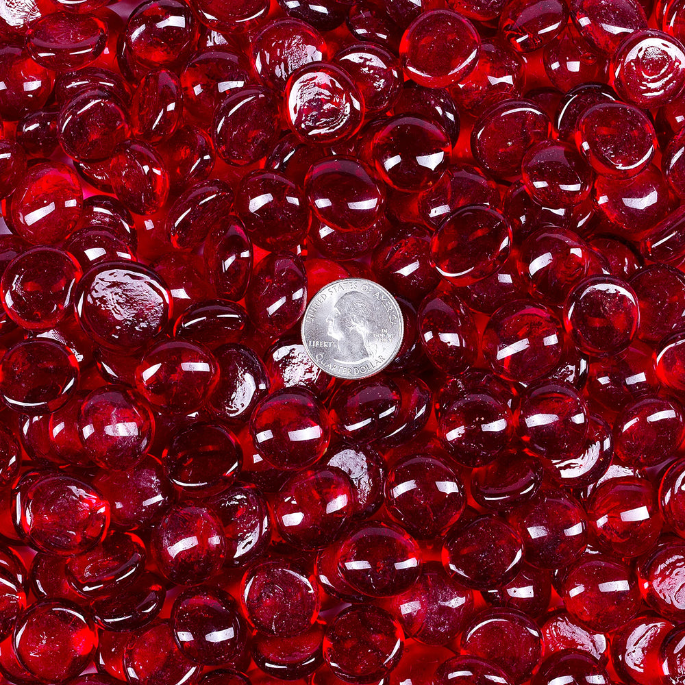 Red Flat Glass Marbles for Vases Glass Gems Beads Pebbles Vase Filler (5 LBS, Approx. 450 PCS)