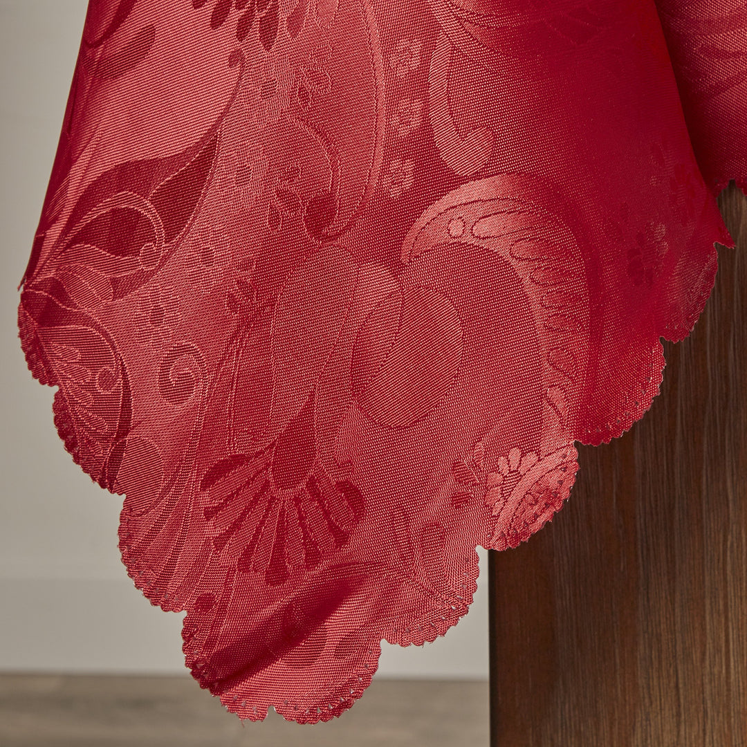 European Rose Design Tablecloth, 60 Round, Burgundy