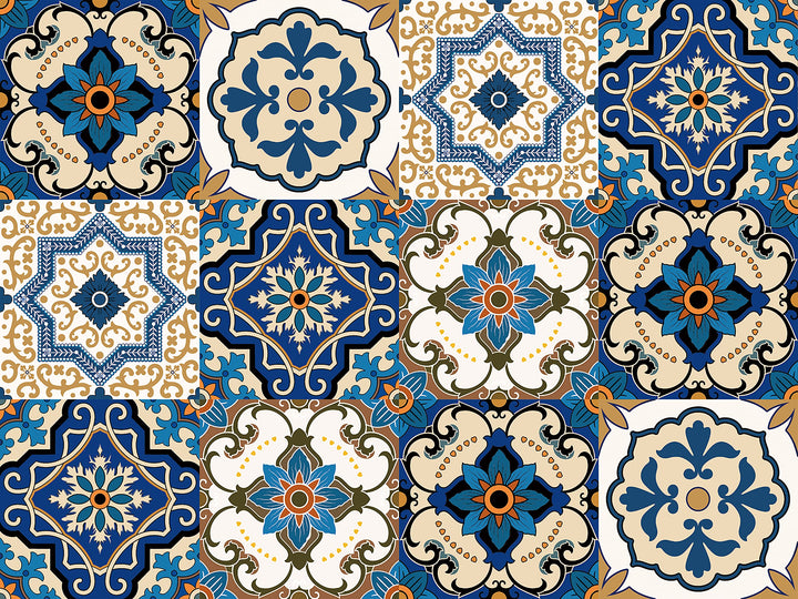 Kakofaci Bohemian Style 12 Pcs (6x6 in) Decorative Tile Stickers,Peel and Stick Wallcovering Self-Adhesive Waterproof Vinyl Tile Stickers for Kitchen Living Room Floor(Blue)