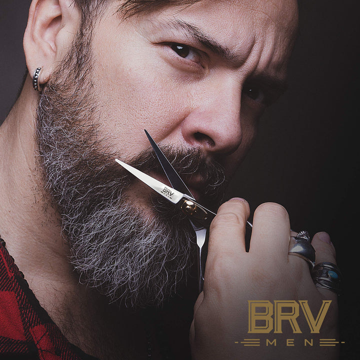 Professional Mustache &amp; Beard Trimming Scissors - 5.5 | High Carbon Stainless Steel &amp; Hammer Forged Mustache Scissors | Razor Sharp Facial Hair Trimming Shears (RIGHT HANDED - Silver)