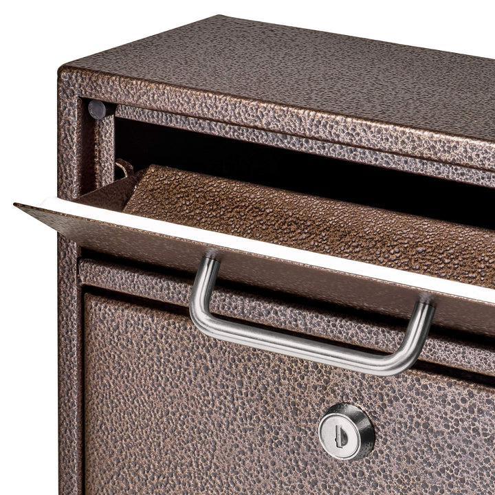 7418 High Steel Locking Mounted Mailbox-Office Drop Comment Letter Deposit, Bronze Tamper-Proof Wall Hanging Secured Document Box, Medium