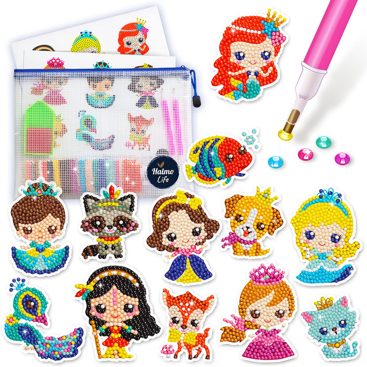 5D Diamond Painting Stickers Kits for Kids and Adult Beginners Gem Paint by Numbers Diamonds Arts for Boys and Girls Ages 6 7 8-12 DIY Princesses kit with Dots Gifts for Kid