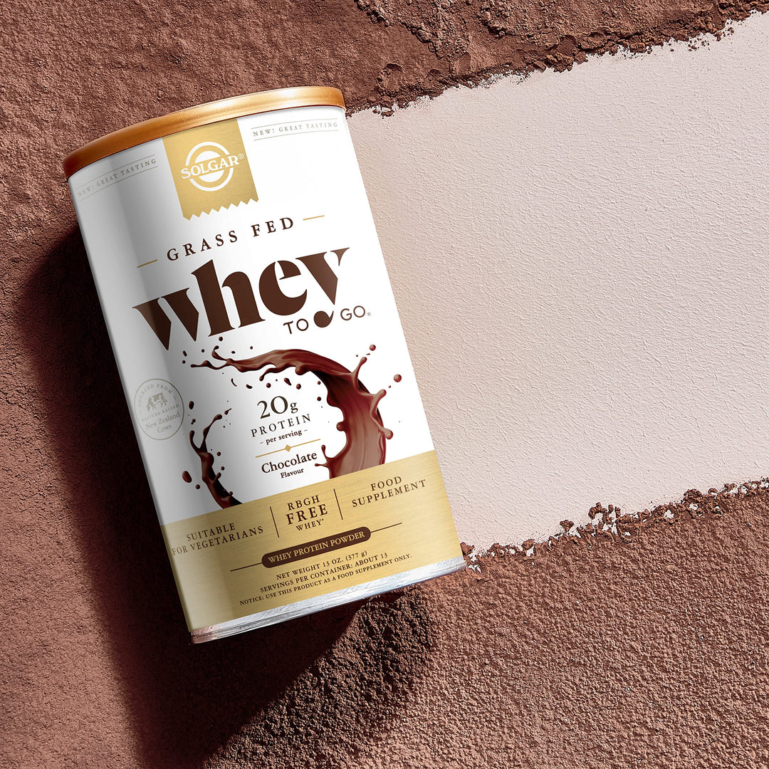 Solgar Grass Fed Whey to Go Protein Powder Chocolate, 13.2 oz - 20g of Grass-Fed Protein from New Zealand cows - Great Tasting &amp; Mixes Easily - Supports Strength &amp; Recovery - Non-GMO, 13 servings