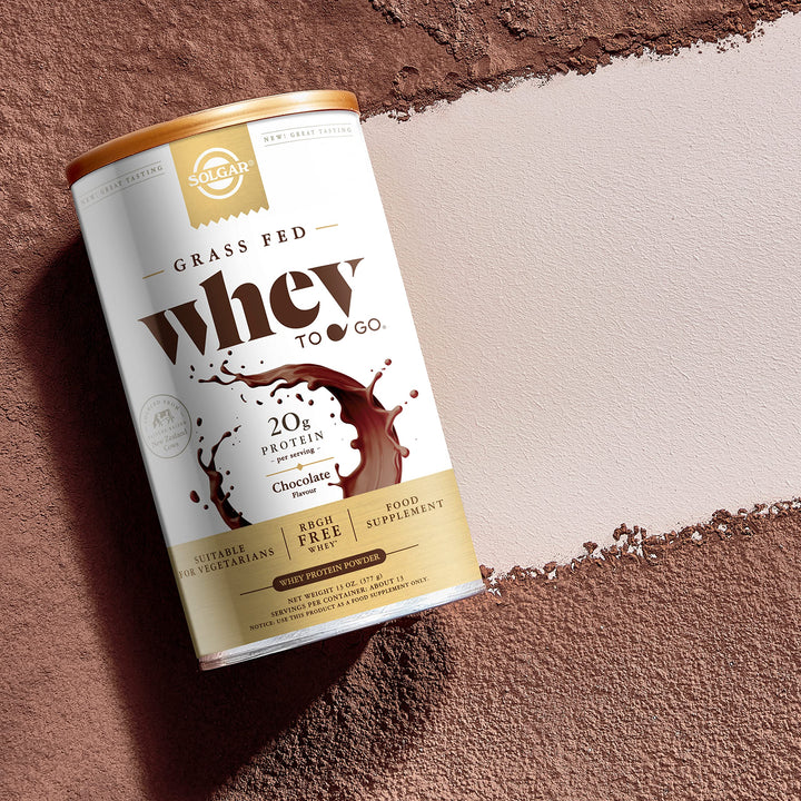 Solgar Grass Fed Whey to Go Protein Powder Chocolate, 13.2 oz - 20g of Grass-Fed Protein from New Zealand cows - Great Tasting &amp; Mixes Easily - Supports Strength &amp; Recovery - Non-GMO, 13 servings