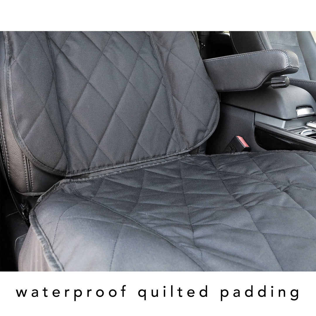 Pet Padded Scratchproof Front Seat Cover with Seat Anchor for Cars, Trucks, &amp; SUVs, Water Resistant, Machine Washable &amp; Non-Slip - Quilted Black