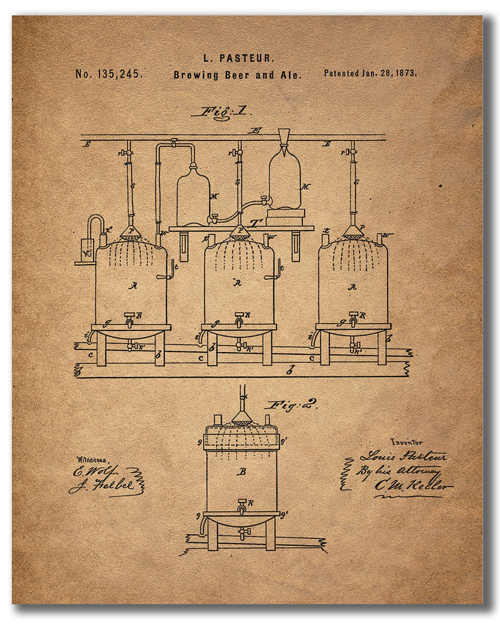 Beer Patent Wall Art Prints - Set of 6 (8 inches by 10 inches) Vintage Bar Photos