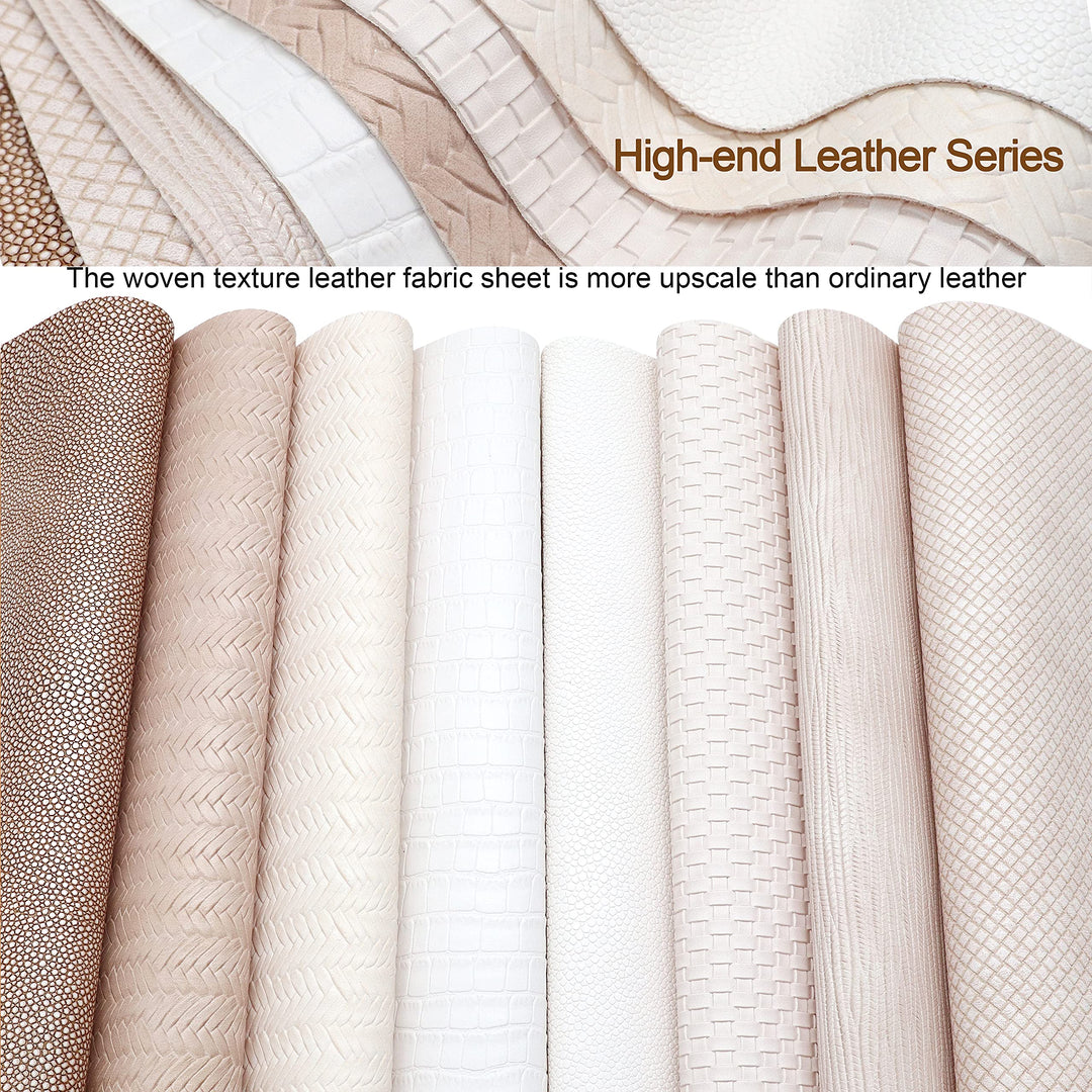 8Pcs/Set Braided Faux Leather Sheets Weave Embossed Textured Beige Series Mixed Woven Lattice Striped Vinyl Fabric A4 8x12 Inch for Making Bohemia Earrings Hair Bow Handbag and DIY Crafts