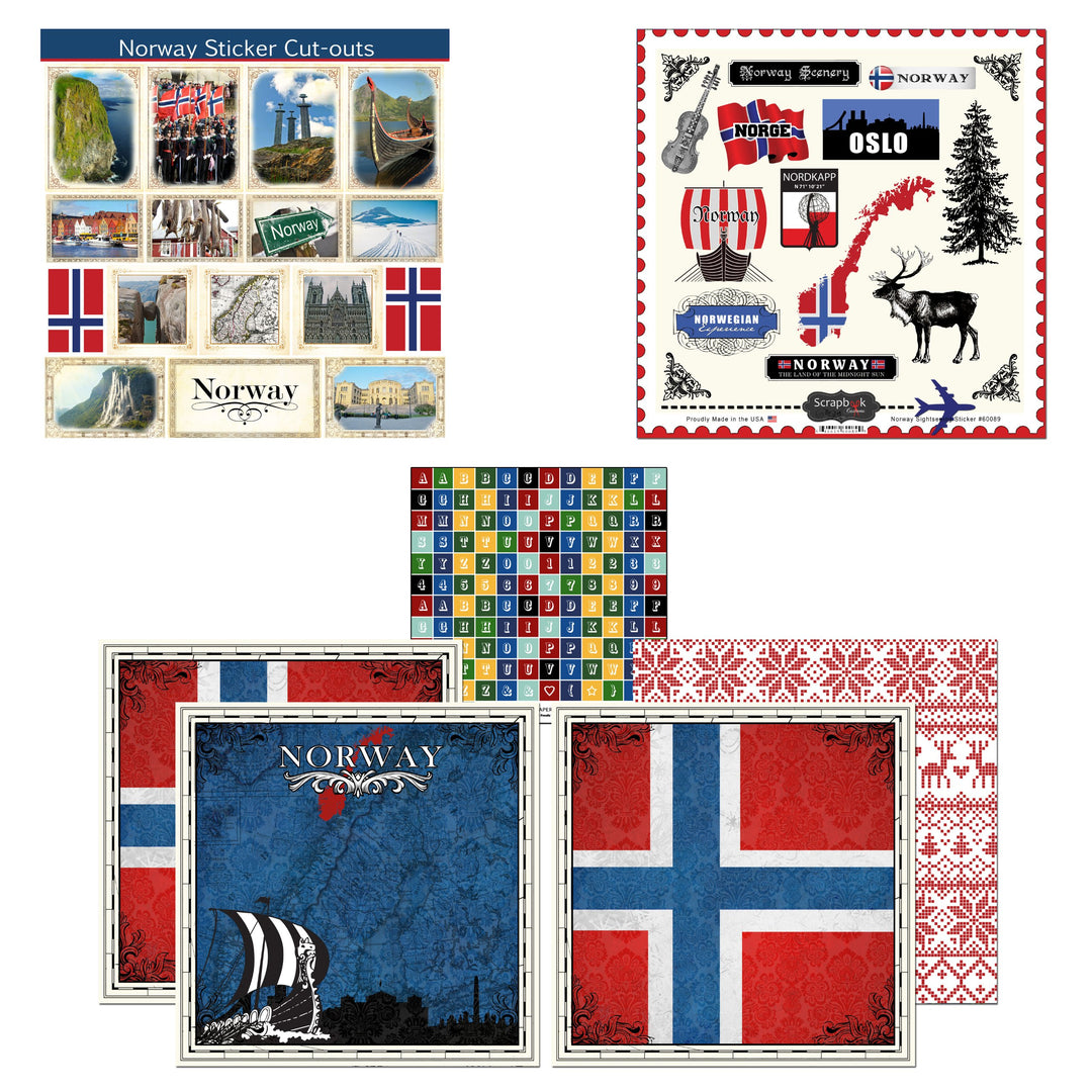 Themed Paper and Stickers Scrapbook Kit, Norway Sightseeing