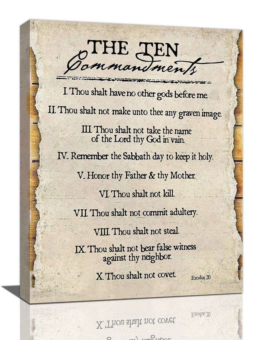 Ten Commandments Wall Decor 10 Commandments Wall Art Motivational Christian Canvas Painting Bible Verse Vintage Pictures Positive Quotes Artwork for Office Living Room Framed Ready to Hang 12x16