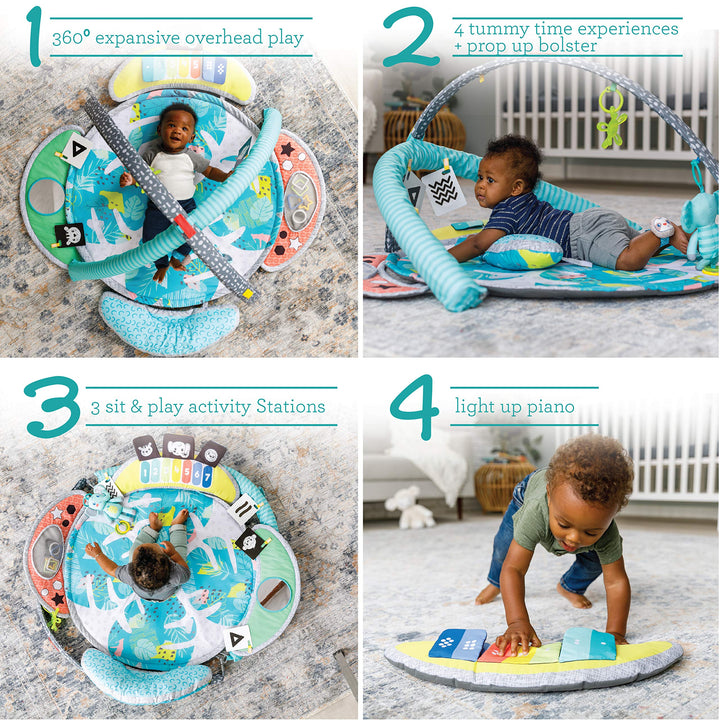 Infantino 5-in-1 Epic Developmental Learning Gym - 3 Play Modes, 5 Must-Have Baby Basics, Prop-Up Bolster, On-The-Go Activities, High Contrast Flashcards, Adjustable/Removable Arches, 32 Giant Mat