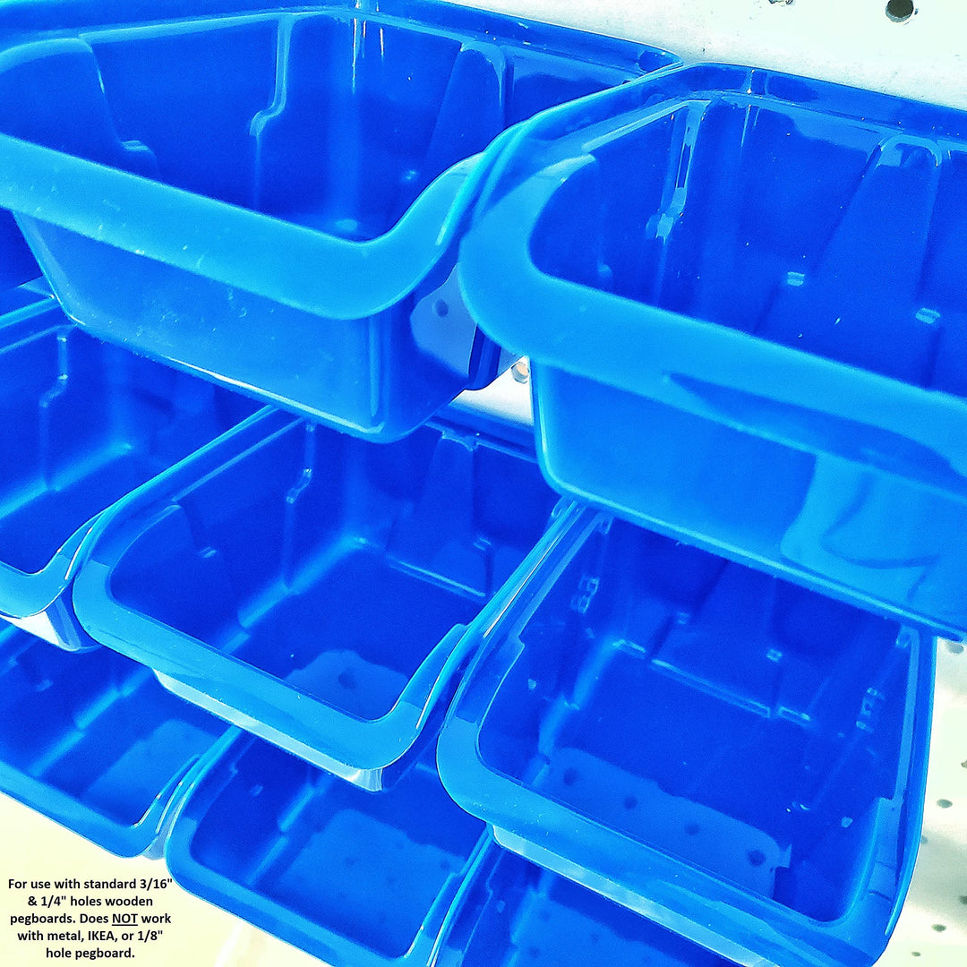 Removable Pegboard Bins with Hooks 12 Peg Board Wall Mounted Storage Bins for Garage Workbench Organizer &amp; Craft Room Wooden Pegboard Heavy Duty Portable Bins Each Hold 3+ Lbs (Dark Blue)