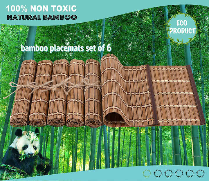 Natural Bamboo Table Wood Placemats Set of 6, Rustic Wooden Placemats for Dinner Table Kitchen Protection Bamboo Table Mat, Modern Placemats