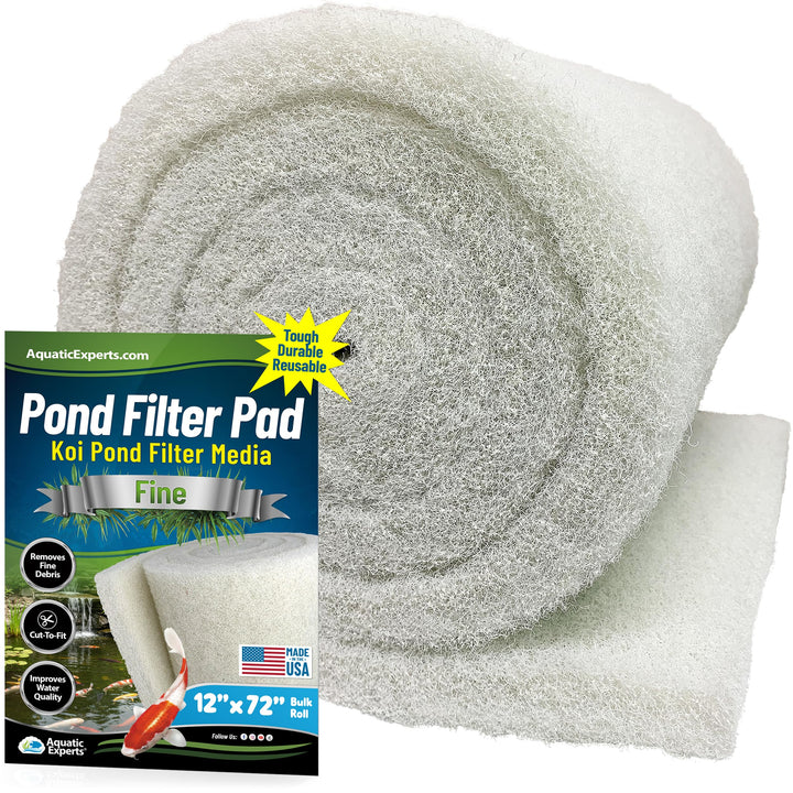 Classic Koi Pond Filter Pad FINE - White Bulk Roll Pond Filter Media, Ultra-Durable Pond Filters for Outdoor Ponds, Reusable Fish Pond Filter Material, USA, (3/4 - 1 x 12 x 72)