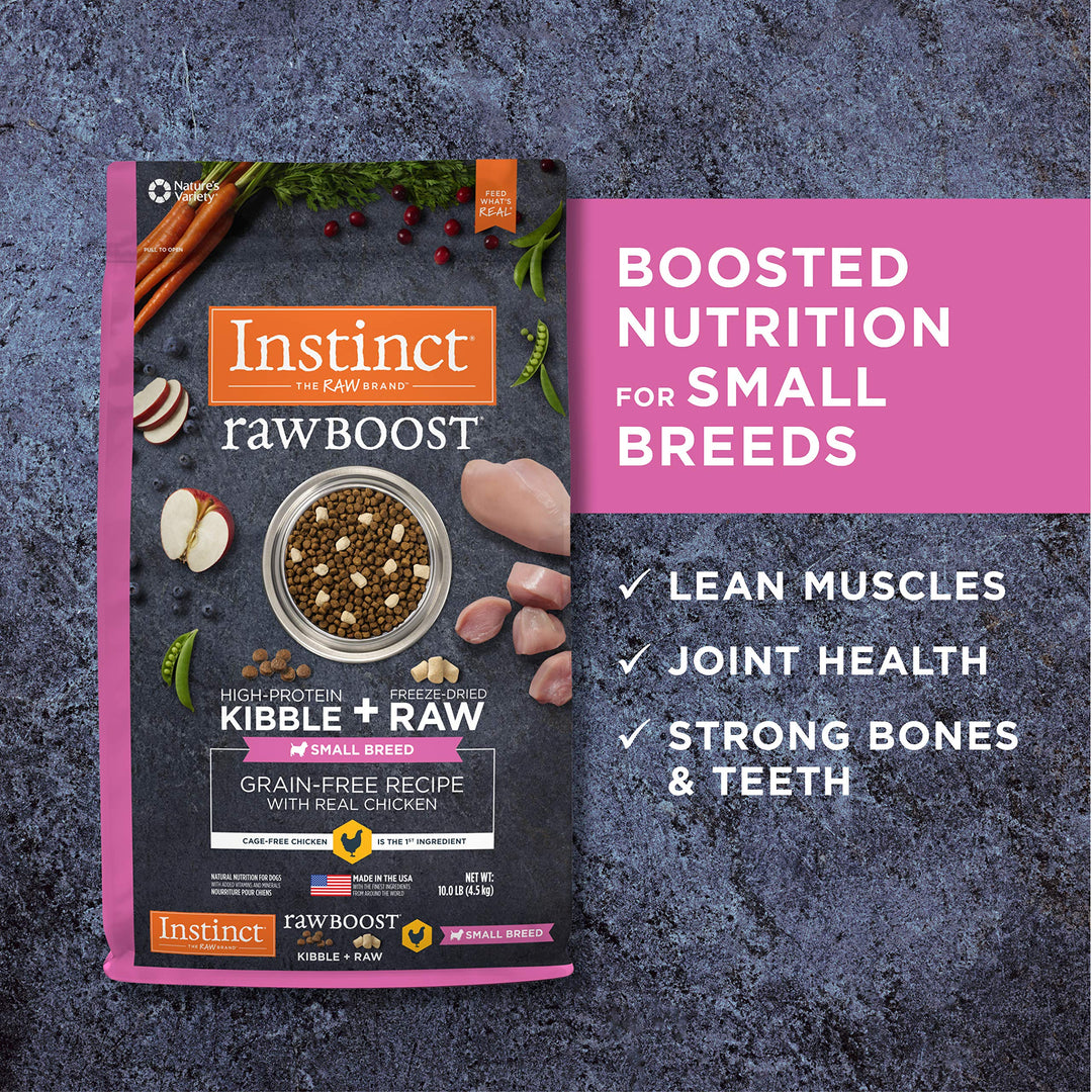 Raw Boost Small Breed, Natural Dry Dog Food with Freeze Dried Pieces, Grain Free Recipe - Real Chicken, 10 lb. Bag