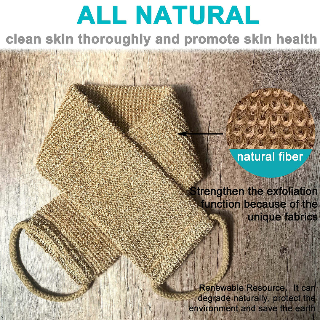 2 pcs/set Large Natural Exfoliating Hemp Back Scrubber for Shower for Men and Women - Rub Glove Mitt Mitten - Deep Clean &amp; Invigorate Your Skin - Machine Wash and Dry - Double Sided Available