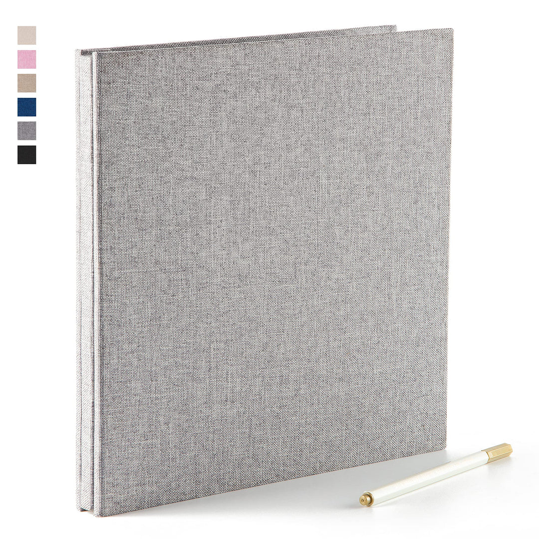 Self Adhesive Photo Album 3x5 4x6 5x7 6x8 8x10 Acid Free Magnetic Pages DIY Scrapbook,Length 11x Width10.6 (lnches) 40 Pages Linen Cover Photo Book with A Metallic Pen (Gray)