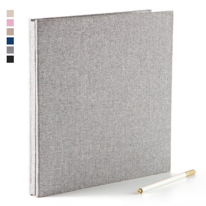 Self Adhesive Photo Album 3x5 4x6 5x7 6x8 8x10 Acid Free Magnetic Pages DIY Scrapbook,Length 11x Width10.6 (lnches) 40 Pages Linen Cover Photo Book with A Metallic Pen (Gray)
