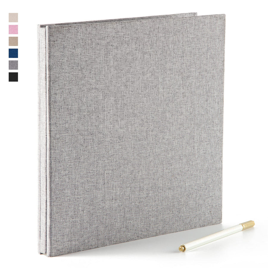 Self Adhesive Photo Album 3x5 4x6 5x7 6x8 8x10 Acid Free Magnetic Pages DIY Scrapbook,Length 11x Width10.6 (lnches) 40 Pages Linen Cover Photo Book with A Metallic Pen (Gray)