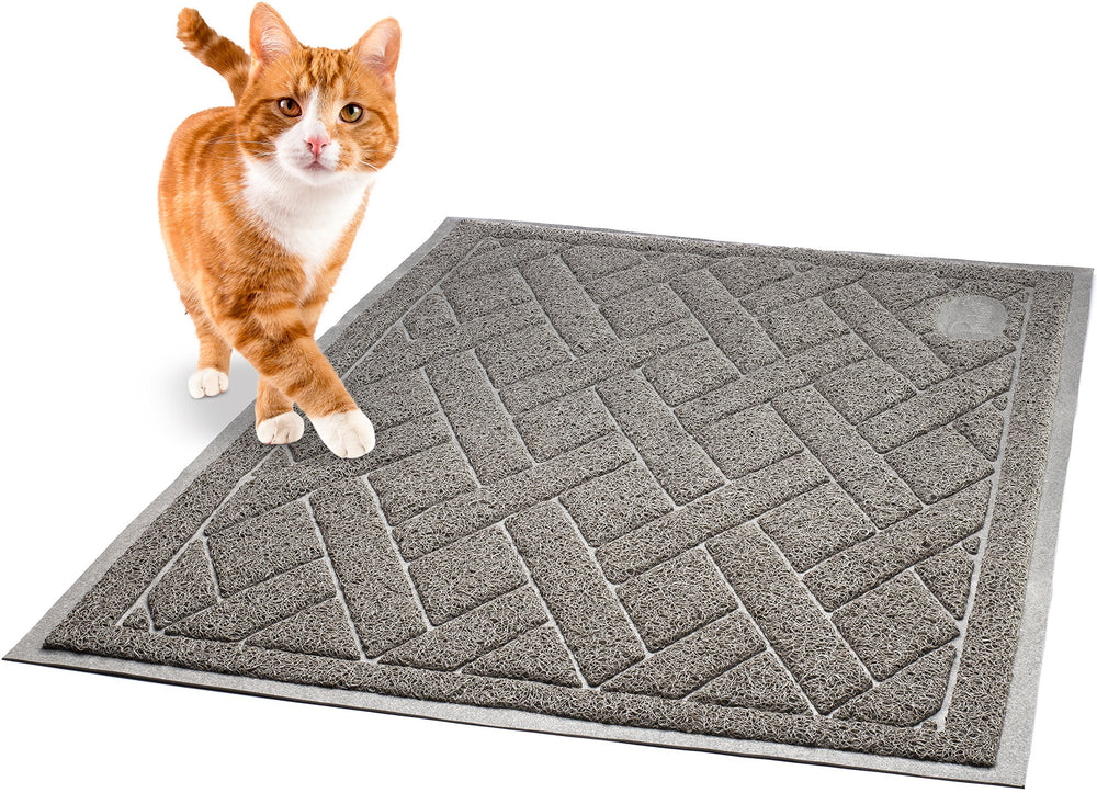 Cat Litter Mat, Patented Design with Litter Lock Mesh, Extra Large, Durable, Easy to Clean, Soft, Fits Under Litter Box, Litter Free Floors, Gray