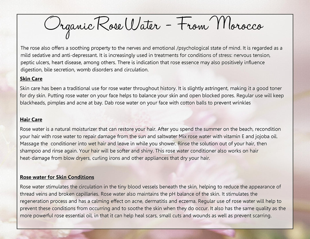 Pure Organic Moroccan Rose Water, 120ml | Imported From Morocco | (Also Edible) Rich In Vitamin A And C, It Is Packed With Natural Antioxidants And Anti Inflammatory Qualities