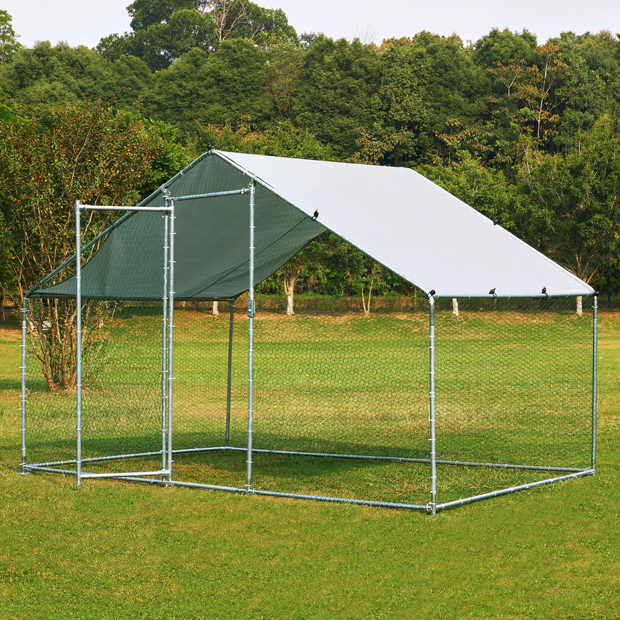Metal Chicken Coop with Run Walkin Poultry Habitat Supplies with Waterproof and Anti-Ultraviolet Cover for Backyard Farm Garden, Cage for Rabbits/Cats/Dogs(6.5' L x 9.8' W x 6.5' H)