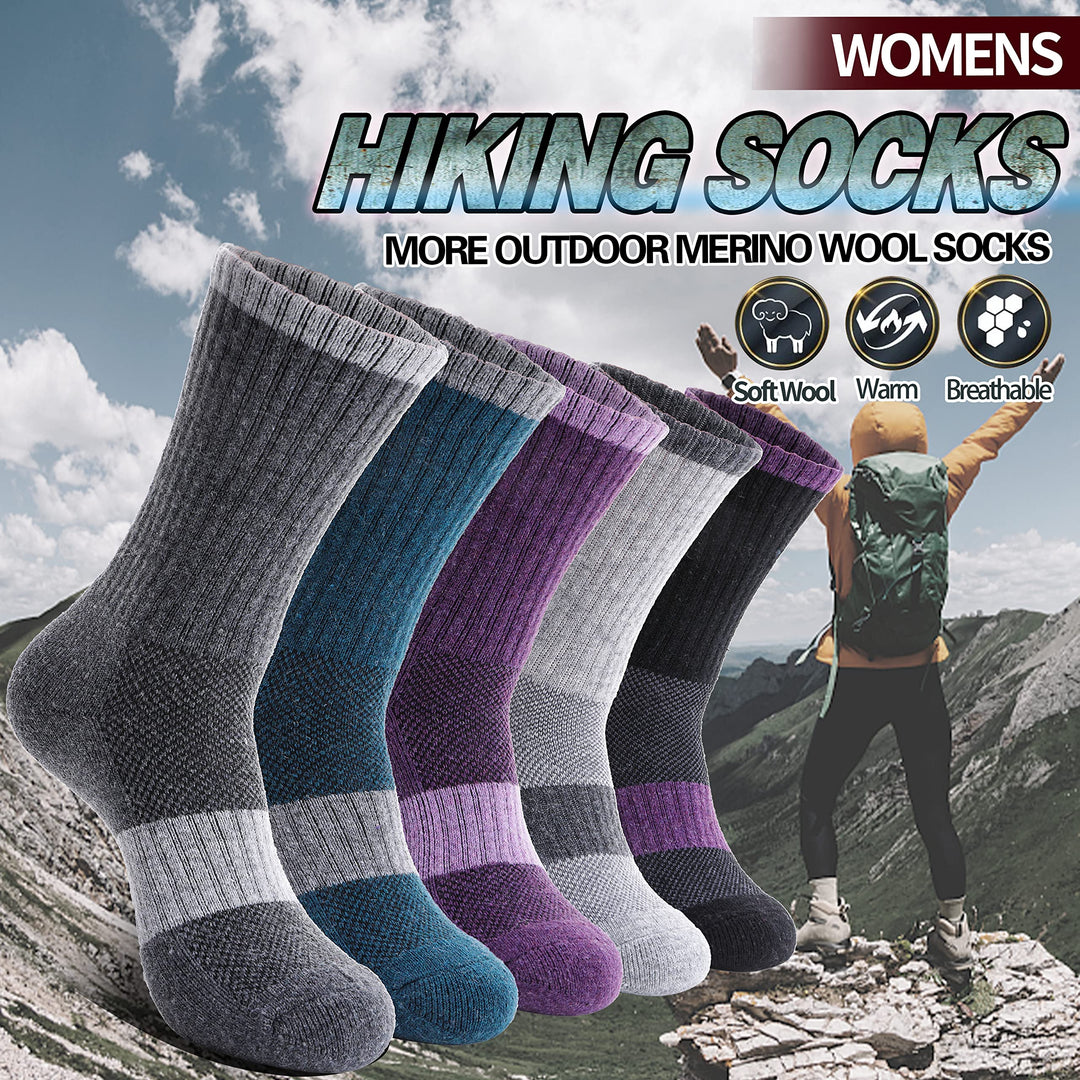 Merino Wool Socks for Women Hiking Thermal Warm Winter Boot Work Crew Cushion Ladies Socks 5 Pairs Gift (Assorted(5 Pairs),M)