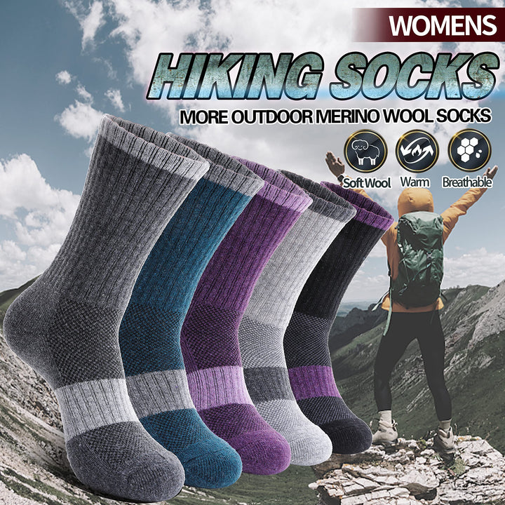 Merino Wool Socks for Women Hiking Thermal Warm Winter Boot Work Crew Cushion Ladies Socks 5 Pairs Gift (Assorted(5 Pairs),M)