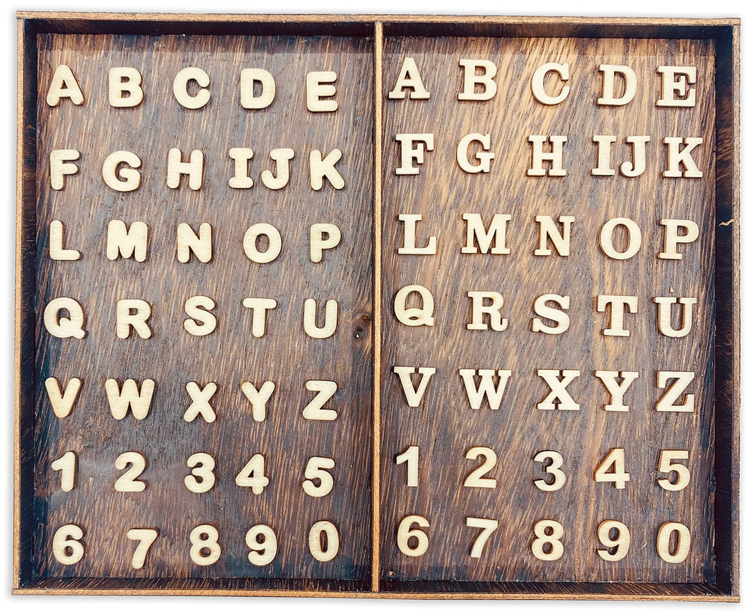 592 Pieces 1/2 Inch Mini Wooden Alphabet Letters and Unfinished Wood Numbers with Rustic Storage Tray for Scrapbooking DIY Crafts Homemade Gifts