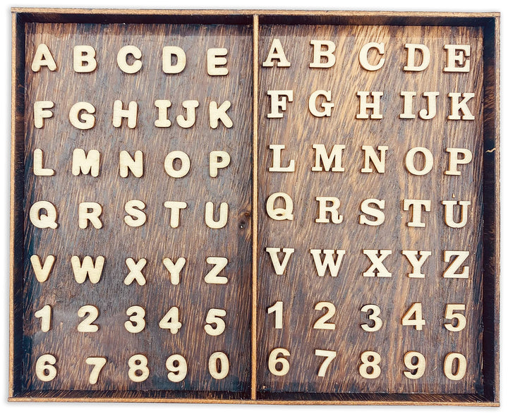 592 Pieces 1/2 Inch Mini Wooden Alphabet Letters and Unfinished Wood Numbers with Rustic Storage Tray for Scrapbooking DIY Crafts Homemade Gifts