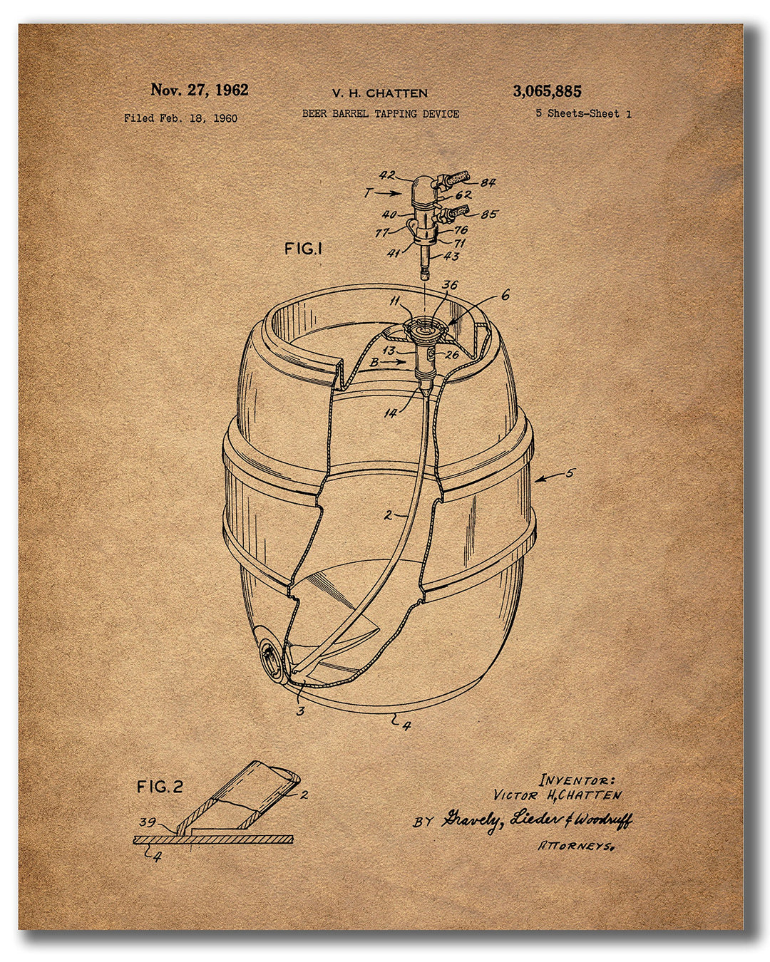 Beer Patent Wall Art Prints - Set of 6 (8 inches by 10 inches) Vintage Bar Photos