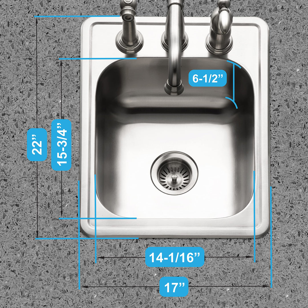 Houzer A1722-7BS-1 ADA Glowtone Series Topmount Stainless Steel 3-hole Bar/Prep Sink