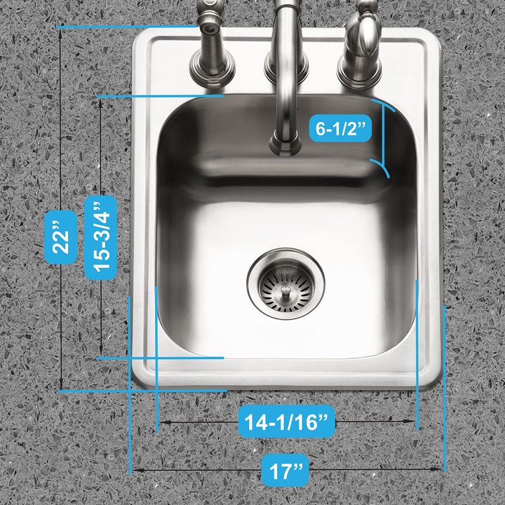 Houzer A1722-7BS-1 ADA Glowtone Series Topmount Stainless Steel 3-hole Bar/Prep Sink