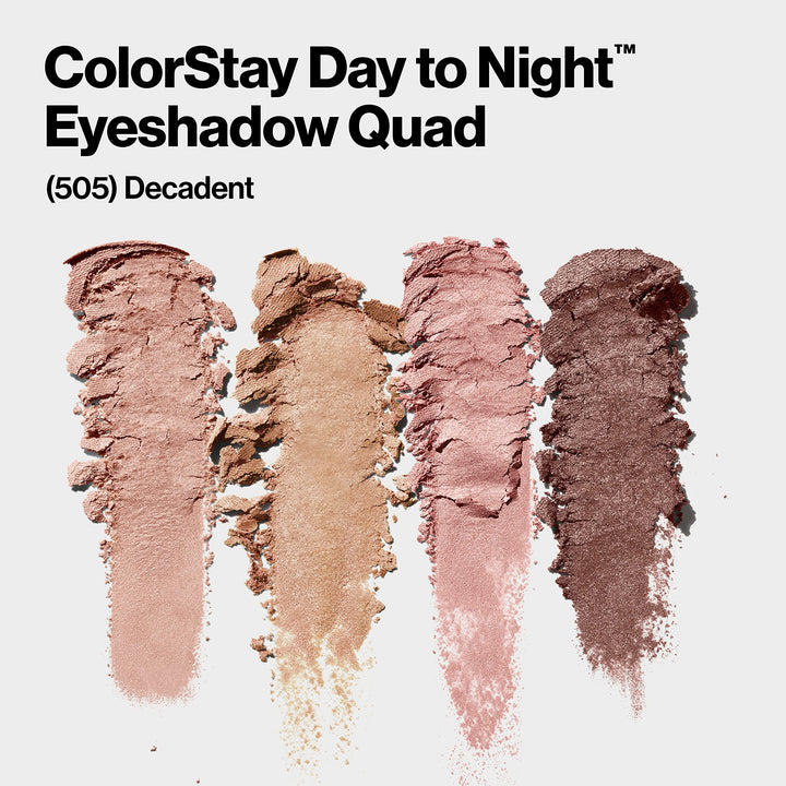 Revlon ColorStay 16 Hour Eyeshadow Quad with Dual-Ended Applicator Brush, Longwear, Intense Color Smooth Eye Makeup for Day &amp; Night, Decadent (505), 0.16 oz