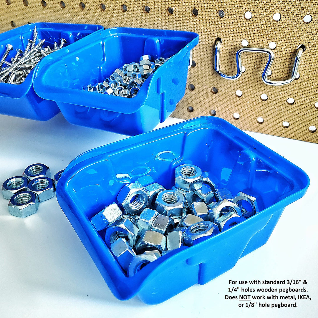Removable Pegboard Bins with Hooks 12 Peg Board Wall Mounted Storage Bins for Garage Workbench Organizer &amp; Craft Room Wooden Pegboard Heavy Duty Portable Bins Each Hold 3+ Lbs (Dark Blue)